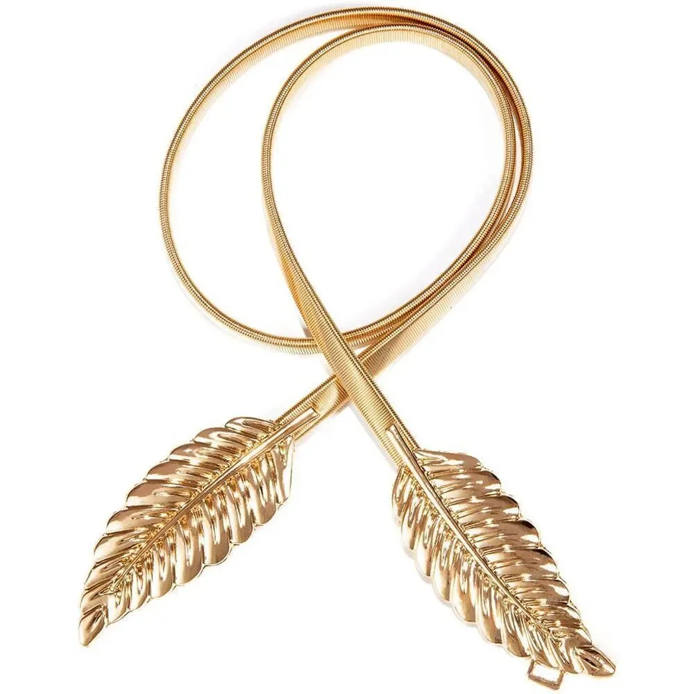 ✨🍃 Leaf Buckle Stretchy Elastic Greek Goddess Gold Silver Metal Dress Belt NEW